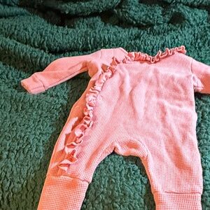 Pink Ruffle-Trim Waffle Knit One-Piece for Kids